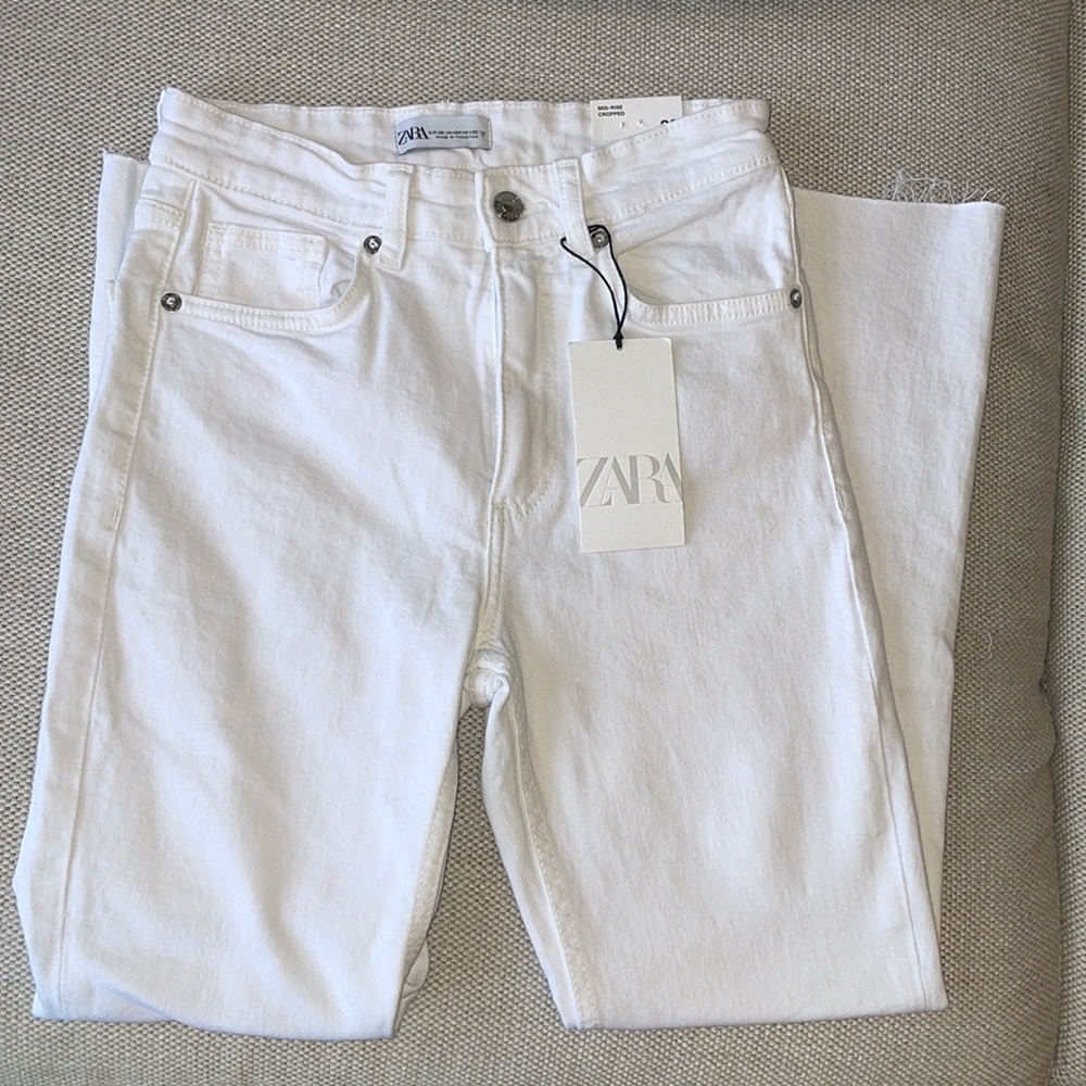 Zara Mid-Rise Crop Flare Jeans